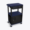 Luxor 42"H AV Cart, 3 Shelves, Cab, Drawer, Blk Leg WT42ZC2E-B/WTD